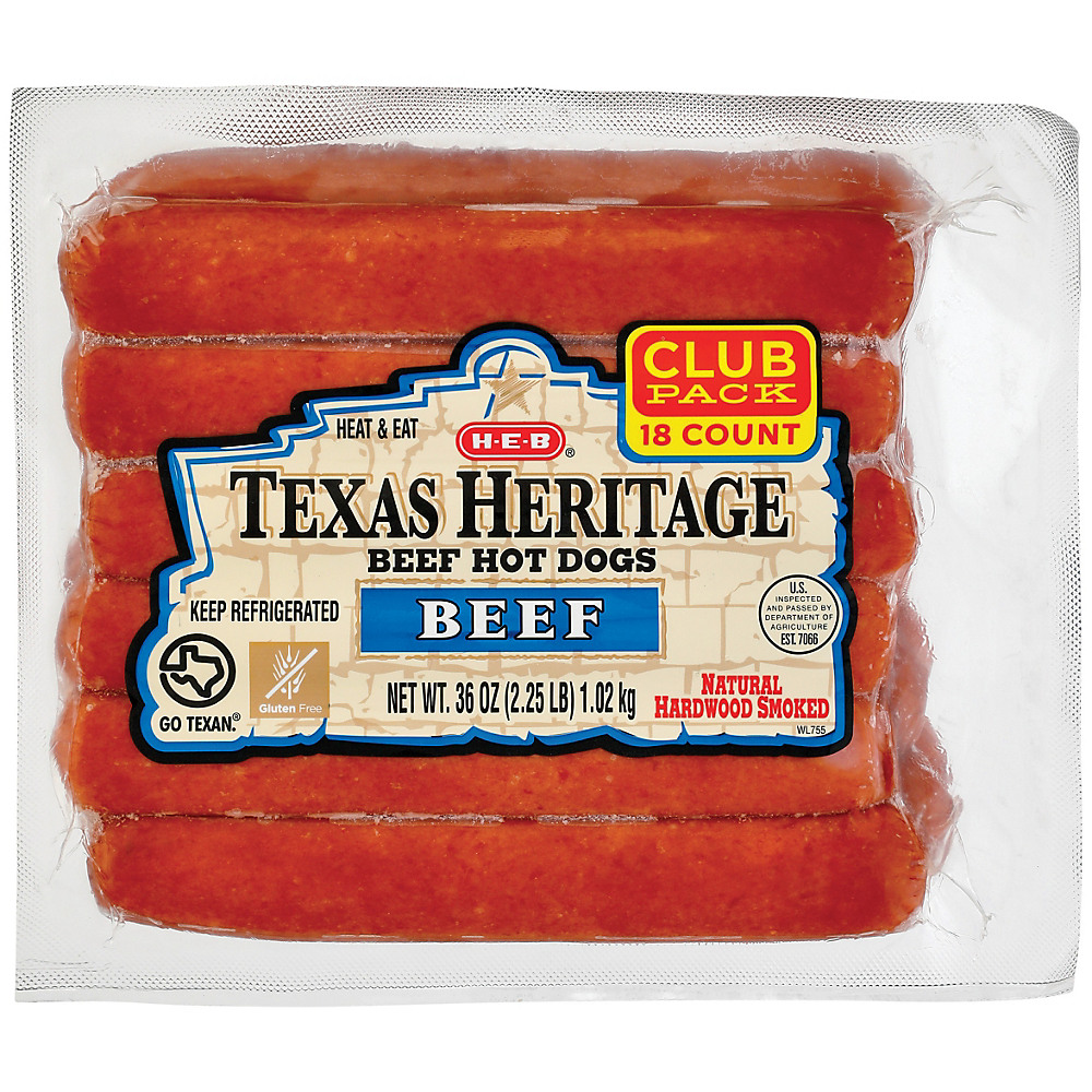 Calories in H-E-B Texas Heritage Original Beef Hot Dogs, Value Pack, 18 ct