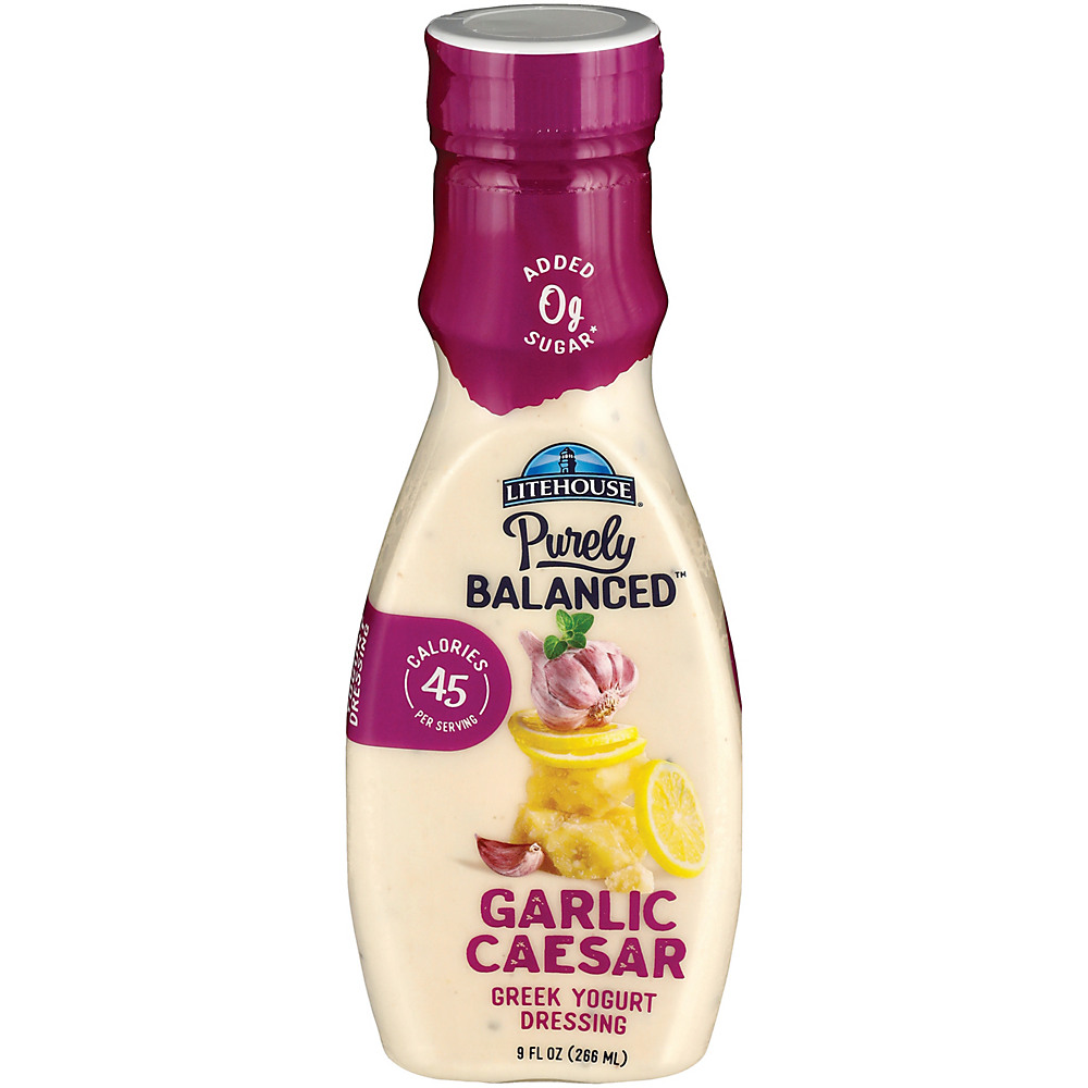 Calories in Litehouse Purely Balanced Garlic Casesar Dressing, 9 oz