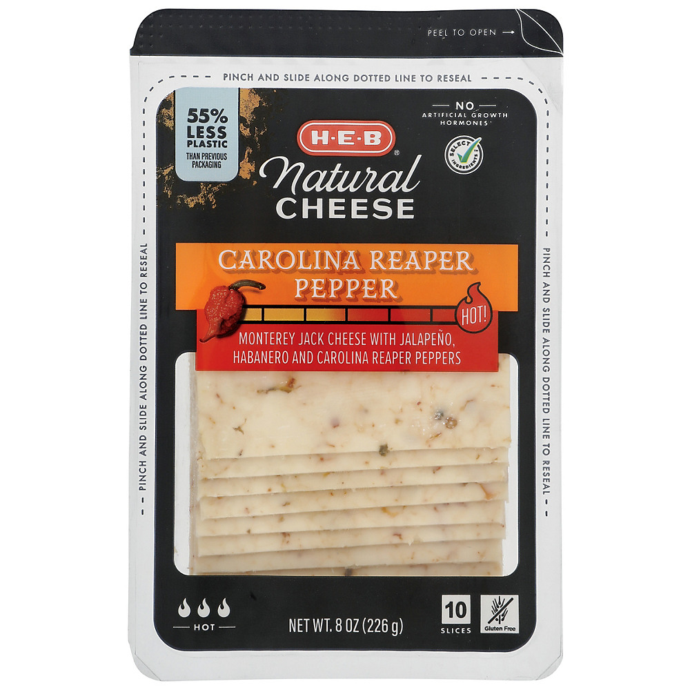 Calories in H-E-B Select Ingredients Carolina Reaper Cheese, Thin Sliced, 10 ct