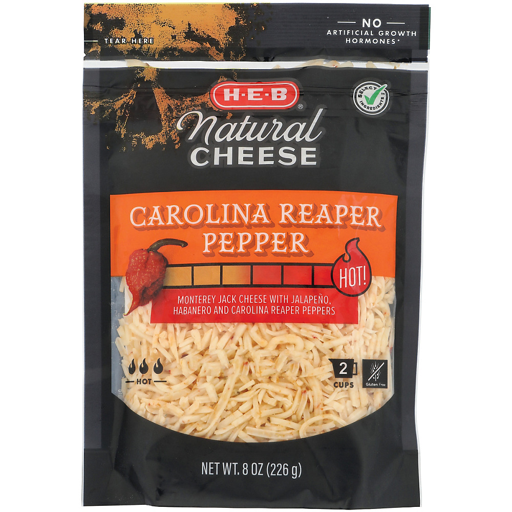 Calories in H-E-B Select Ingredients Carolina Reaper Pepper Cheese, Shredded, 8 oz