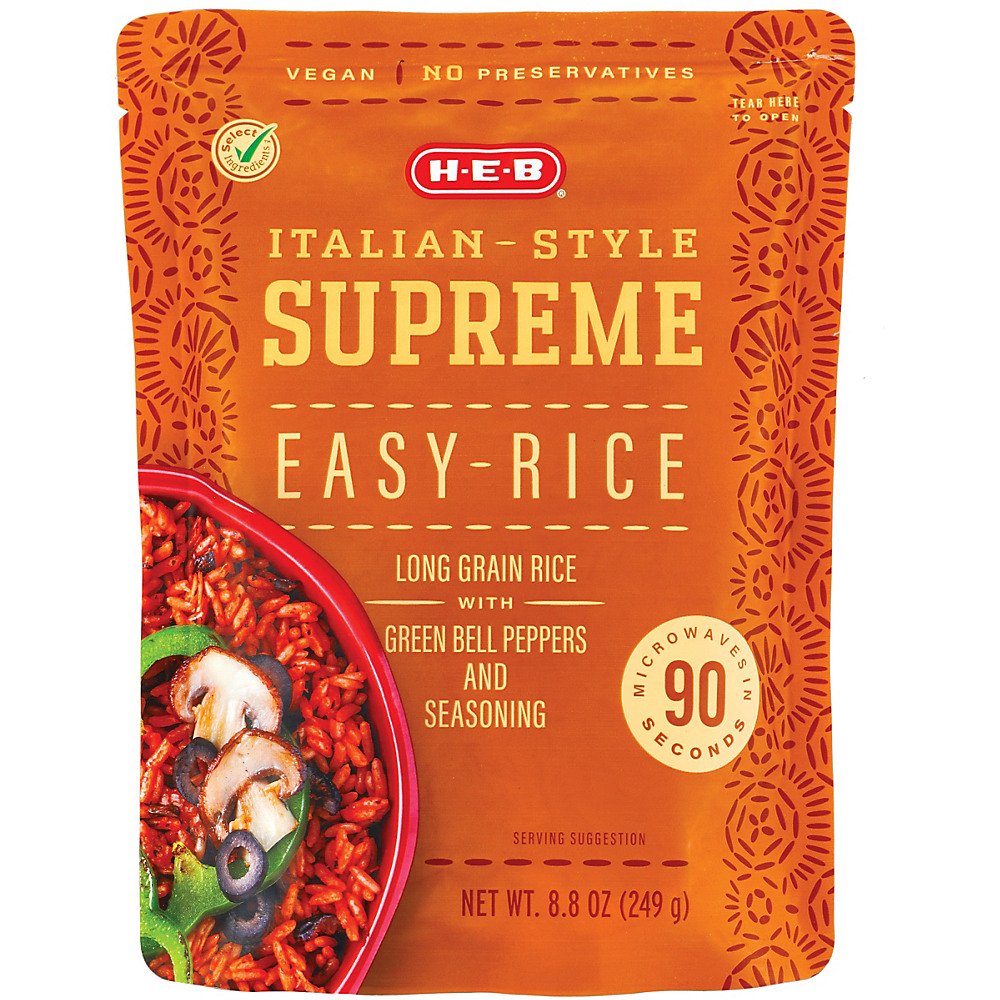 Calories in H-E-B Select Ingredients Italian Style Supreme Easy Rice, 8.8 oz
