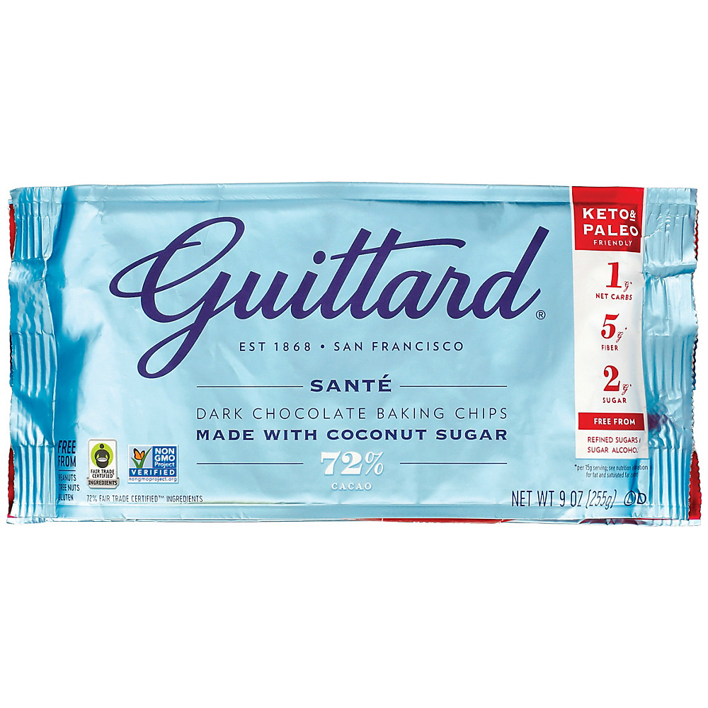 Calories in Guittard 72% Cacao Sante Dark Chocolate Baking Chips, 9 oz