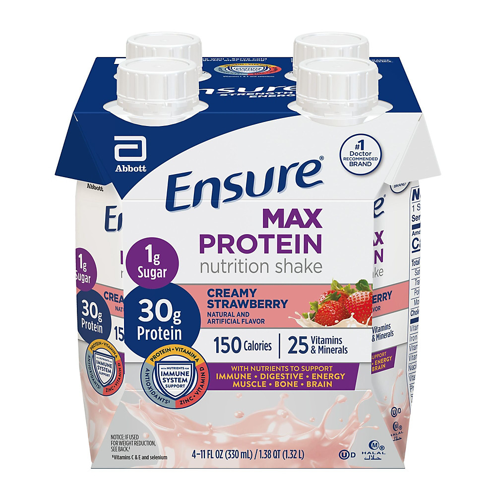 Calories in Ensure Max Protein Nutrition Shake Creamy Strawberry Ready to Drink 11 fl oz Bottles, 4 pk