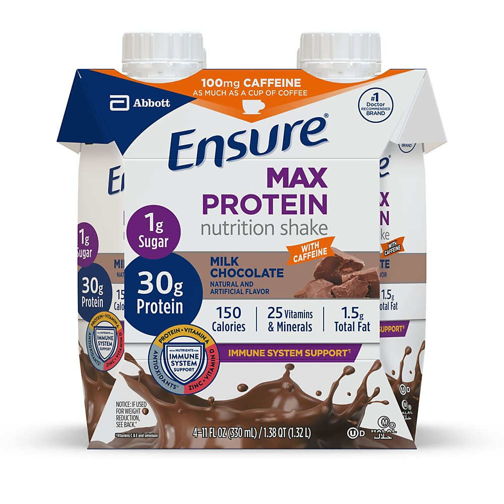 Calories in Ensure Max Protein Milk Chocolate with Caffeine Nutrition Shake 4 pk, 11 oz
