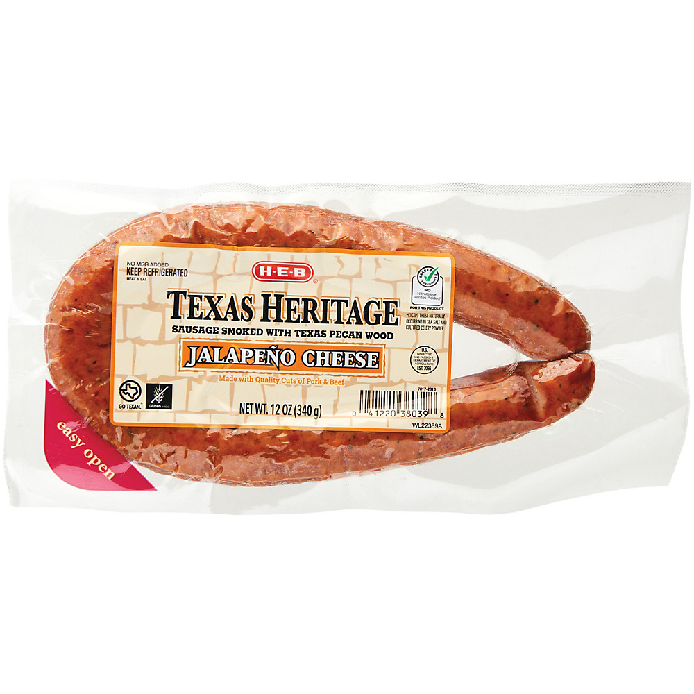 Calories in H-E-B Texas Heritage Jalapeno Cheese Smoked Sausage, 12 oz