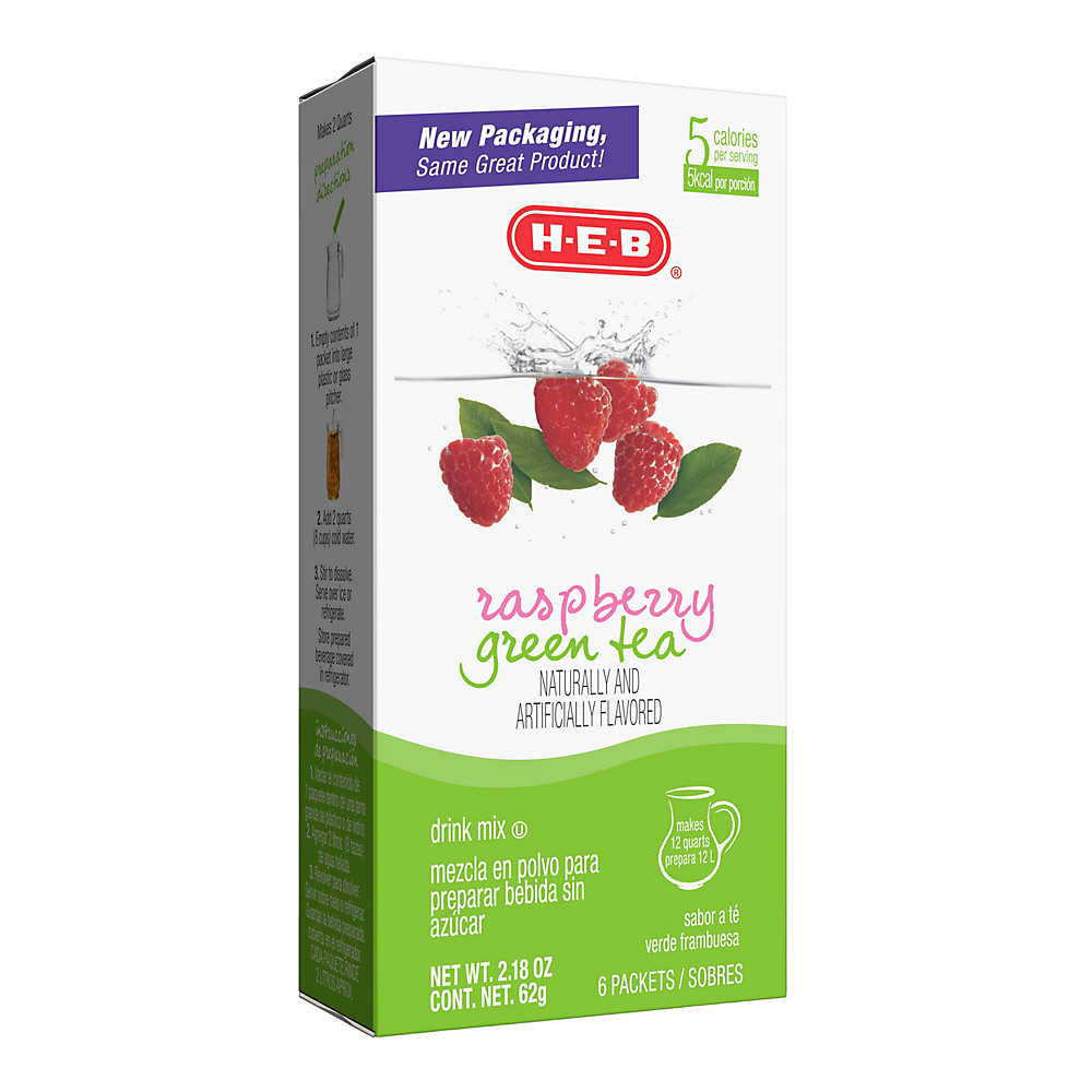 Calories in H-E-B Raspberry Green Tea Drink Mix, 6 ct