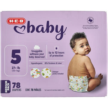 H-E-B Baby Medium Pack Diapers - Size 5, 78 ct