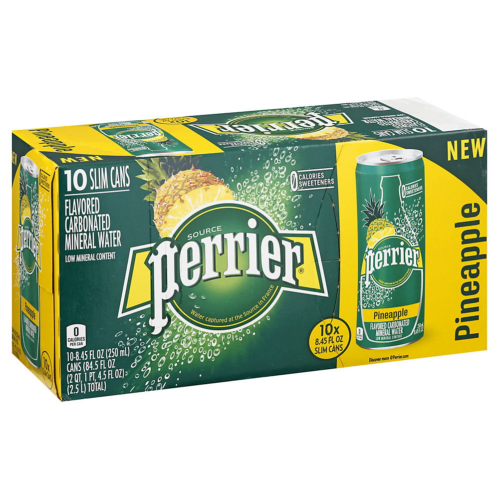 Calories in Perrier Sparkling Natural Mineral Pineapple Water 8.45 oz Slim Cans, 10 pk