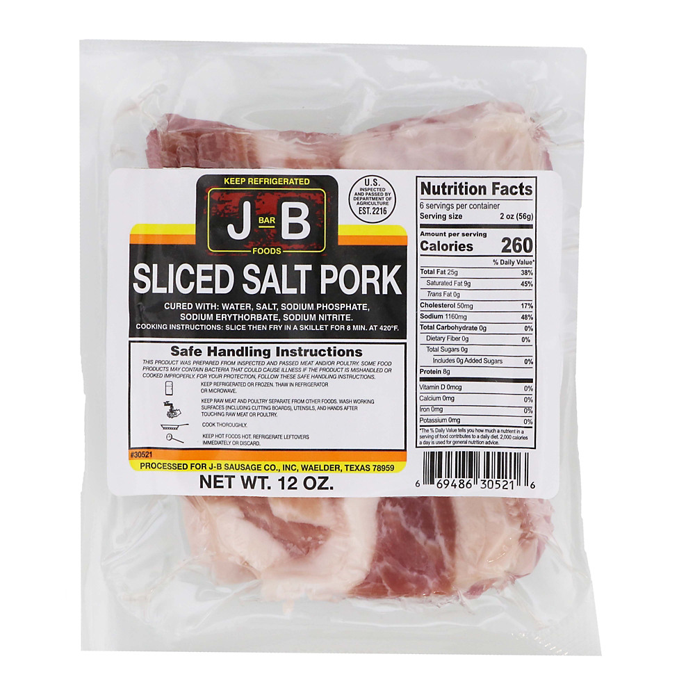 Calories in J Bar B Sliced Salt Pork, 12 oz