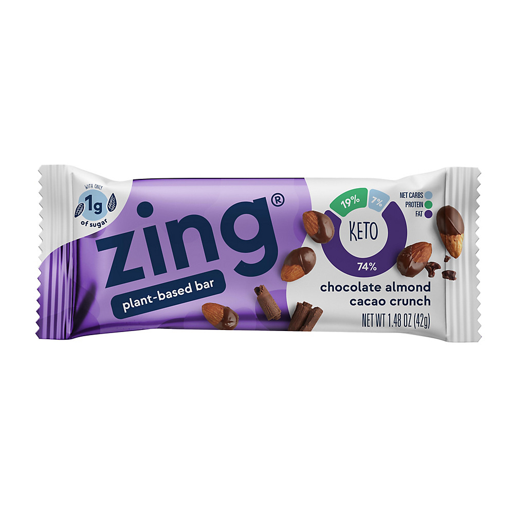 Calories in Zing Keto Chocolate Almond Cacao Crunch Bar, 1.48 oz