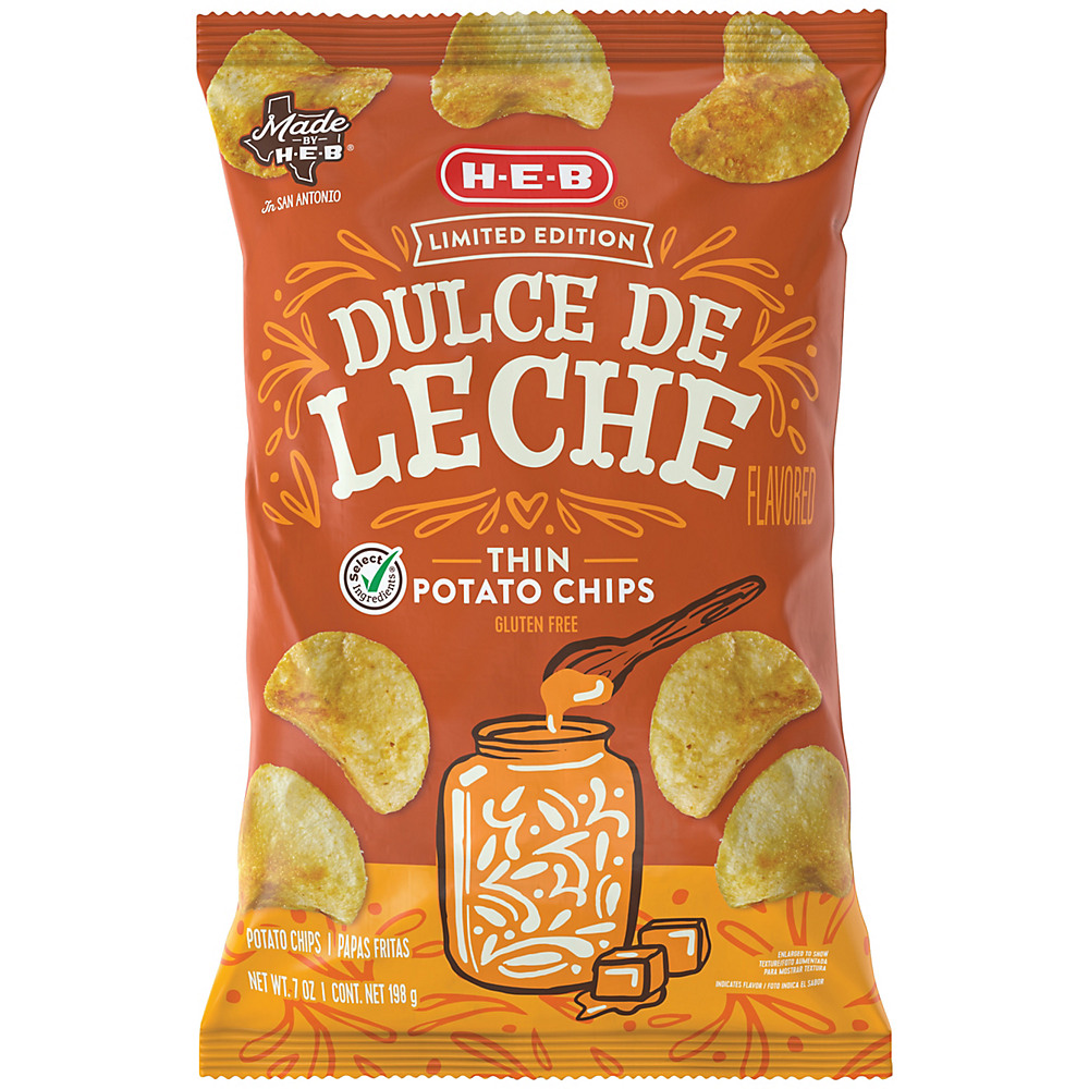 Calories in H-E-B Select Ingredients Thin Dulce De Leche Potato Chips, 7 oz