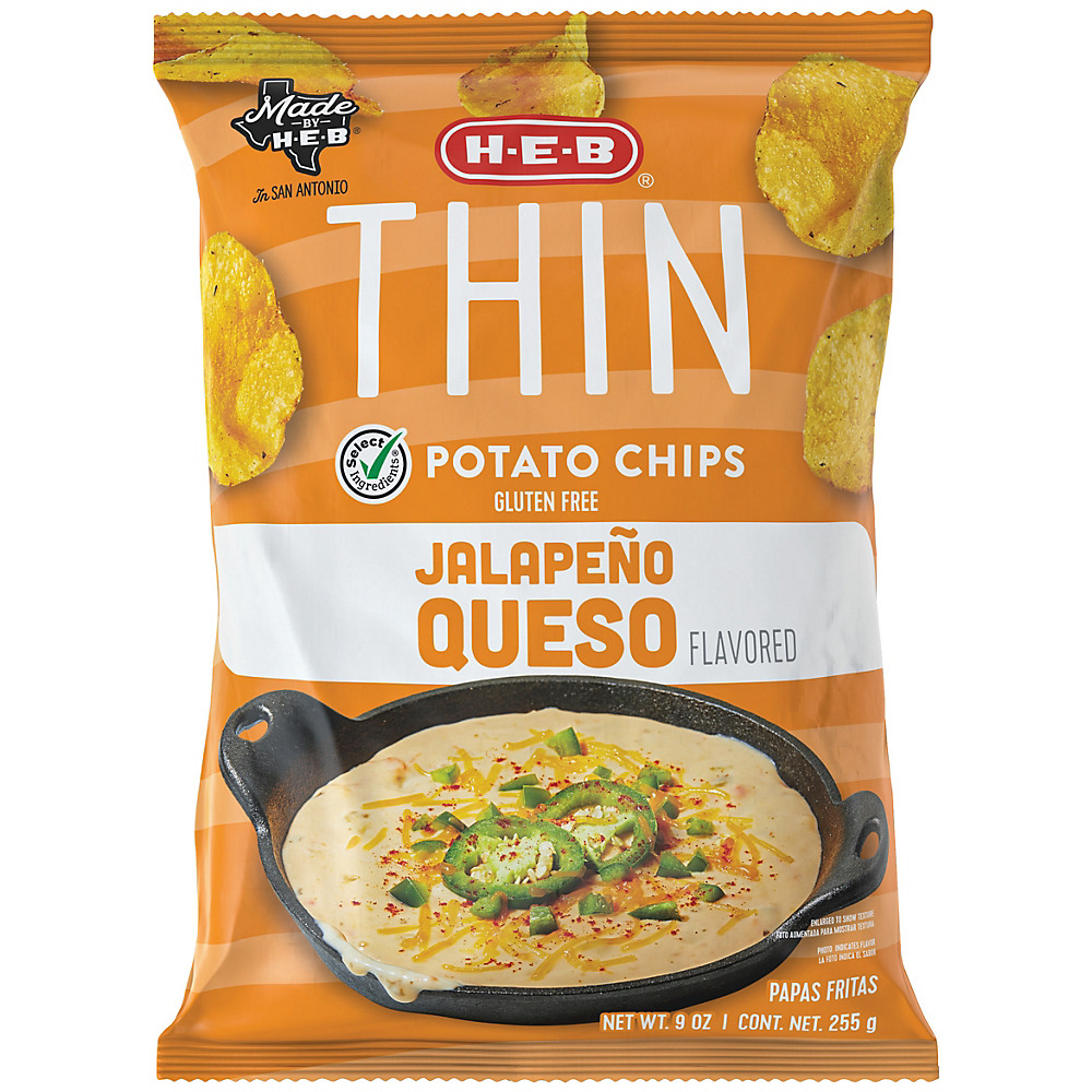 Calories in H-E-B Select Ingredients Thin Jalapeno Queso Potato Chips, 9 oz