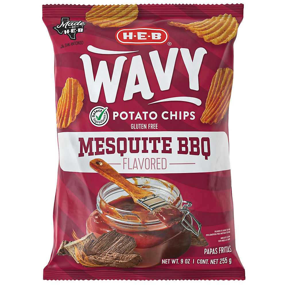 Calories in H-E-B Select Ingredients Wavy Mesquite Barbecue Potato Chips, 9 oz