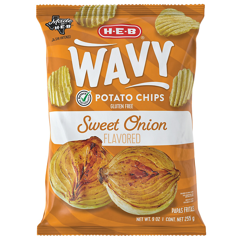 Calories in H-E-B Select Ingredients Wavy Sweet Onion Potato Chips, 9 oz