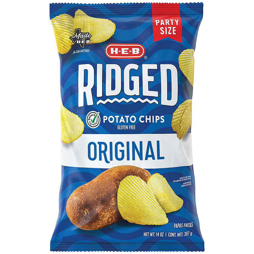 Calories in H-E-B Select Ingredients Ridged Original Potato Chips Party Size, 14 oz