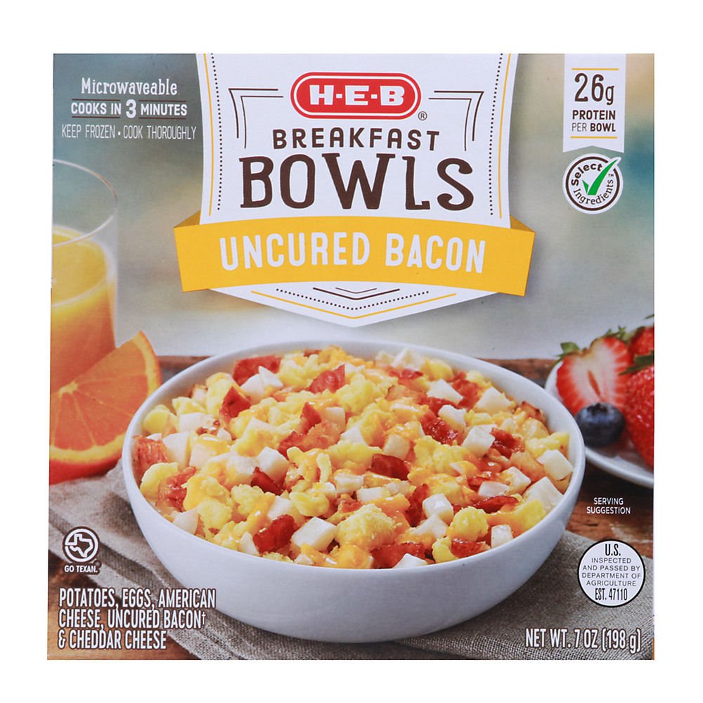 Calories in H-E-B Select Ingredients Uncured Bacon Breakfast Bowl, 7 oz