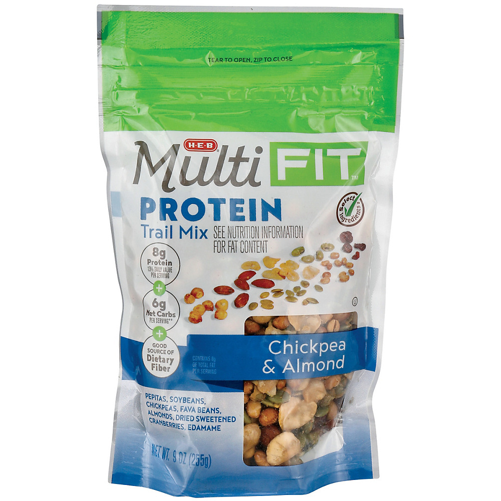 Calories in H-E-B Select Ingredients Multi Fit Protein Chickpea & Almond Trail Mix, 9 oz