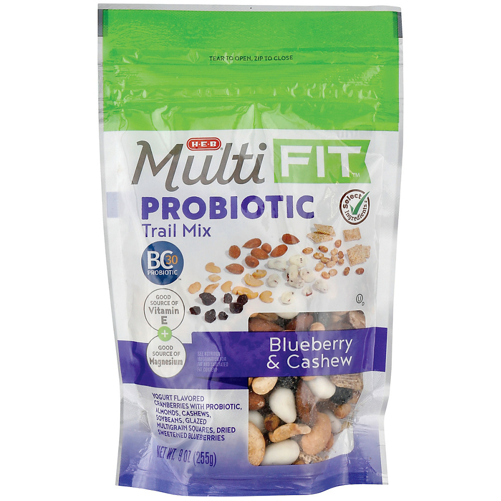 Calories in H-E-B Select Ingredients Multi Fit Probiotic Blueberry & Cashew Trail Mix, 9 oz