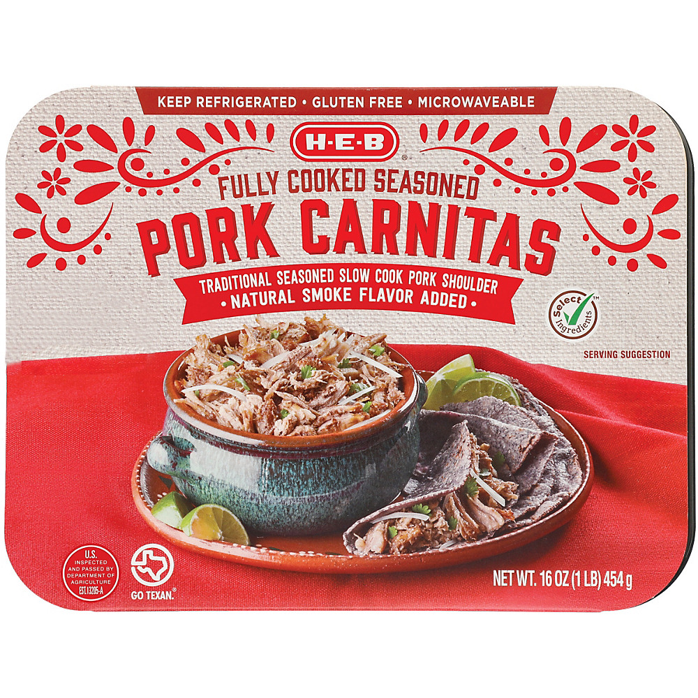 Calories in H-E-B Fully Cooked Seasoned Pork Carnitas, 16 oz