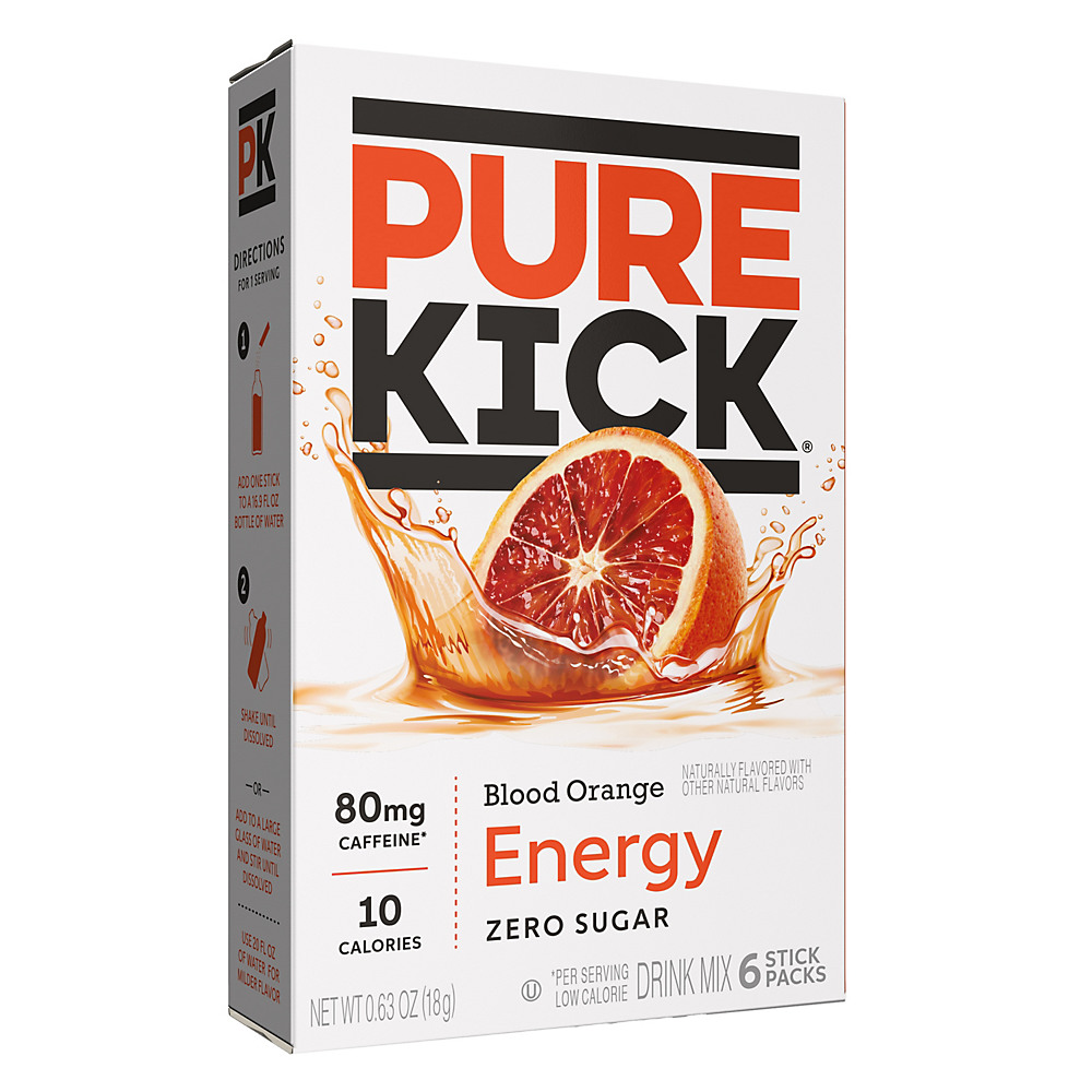 Calories in Pure Kick Blood Orange Zero Sugar Energy Drink Mix, 6 ct