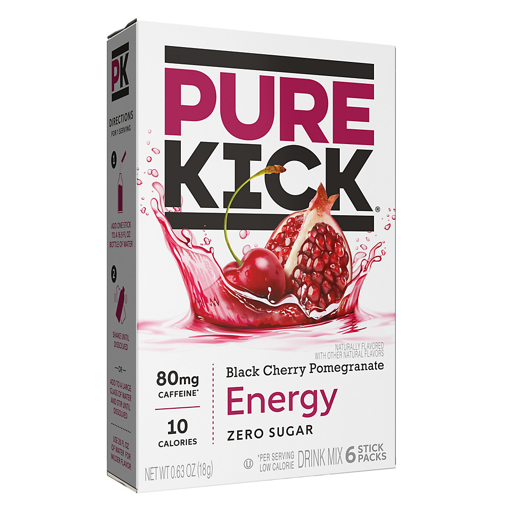 Calories in PureKick Black Cherry Pomegranate Zero Sugar Energy Drink Mix, 6 ct