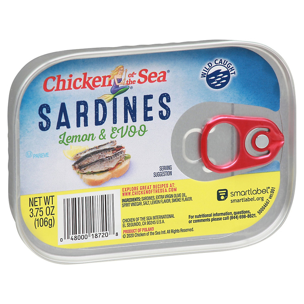 Calories in Chicken of the Sea Lemon & Evoo Sardines, 3.75 oz