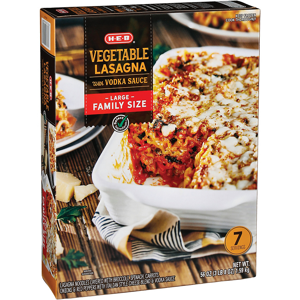 Calories in H-E-B Select Ingredients Vegetable Lasagna with Vodka Sauce Large Family Size, 56 oz