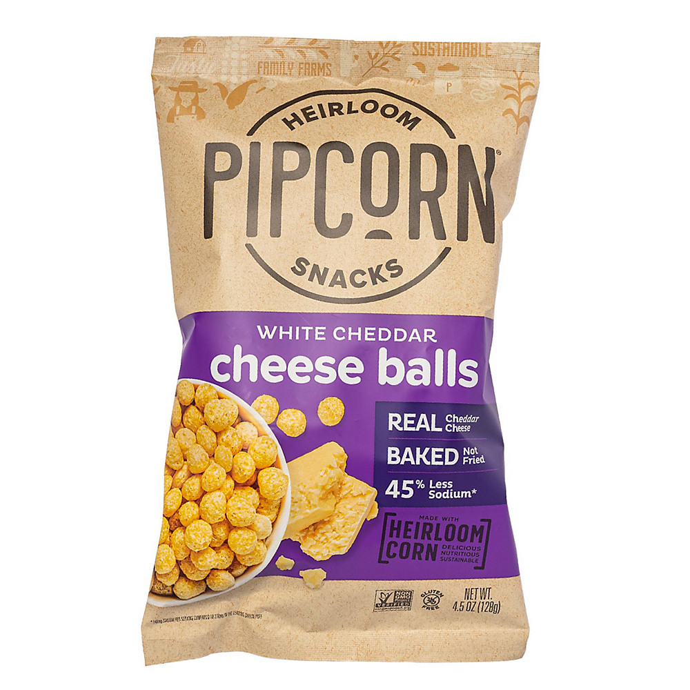 Calories in Pipcorn Heirloom White Cheddar Cheese Balls, 4.5 oz