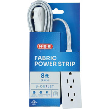 H-E-B 3-Outlet Indoor Fabric Power Strip - White, 8'