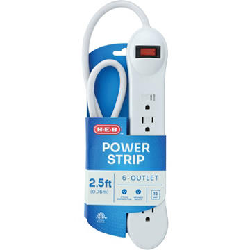 H-E-B 6-Outlet Indoor Power Strip, 2.5'