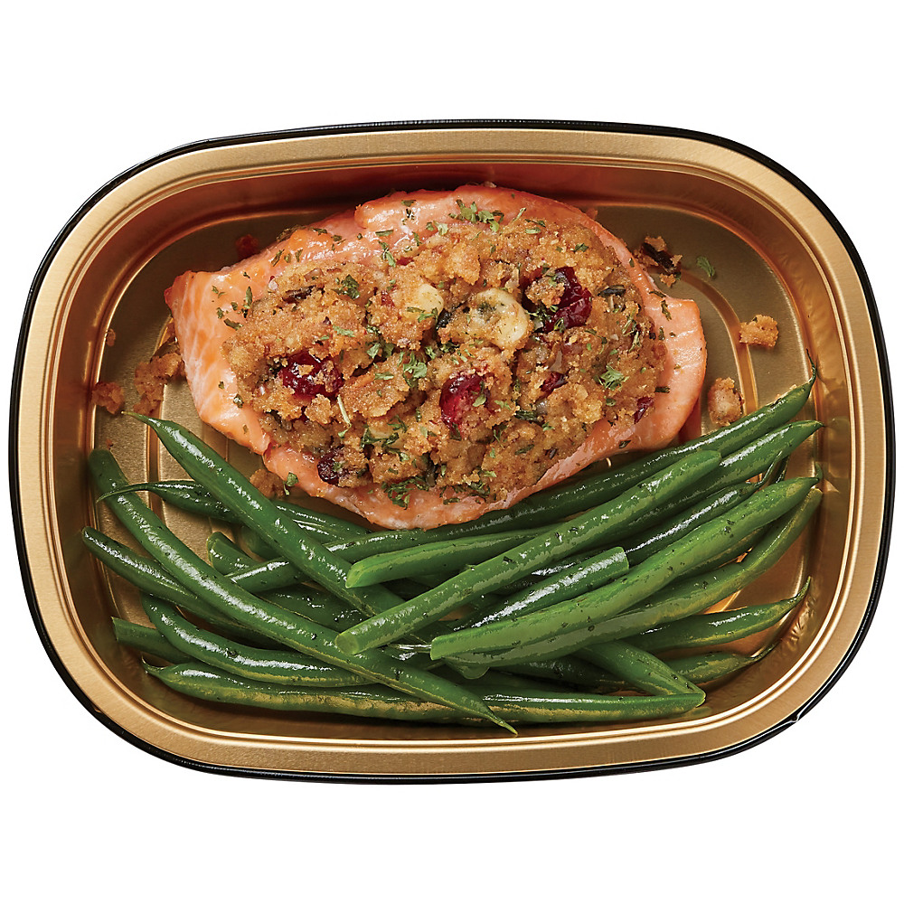 Calories in H-E-B Meal Simple Holiday Stuffed Salmon Meal with Green Beans, 11 oz