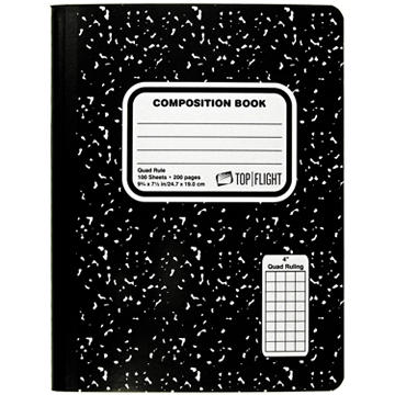 Top Flight Quad Ruled Composition Notebook - Black Marble, 9.75" x 7.5"