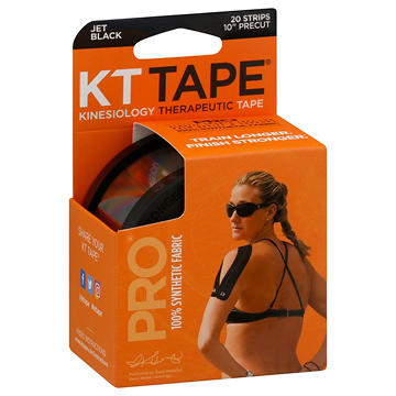 KT Tape Pro 10" Precut Jet Black Strips, 20 ct