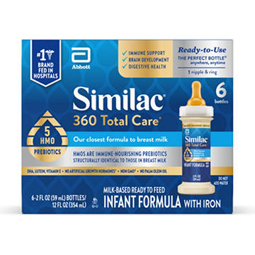 Similac 360 Total Care Ready To Feed Infant Formula with Iron, 2 oz Bottles, 6 pk