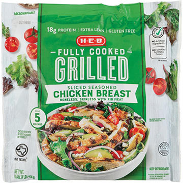 H-E-B Fully Cooked Sliced & Seasoned Grilled Chicken Breast, 16 oz