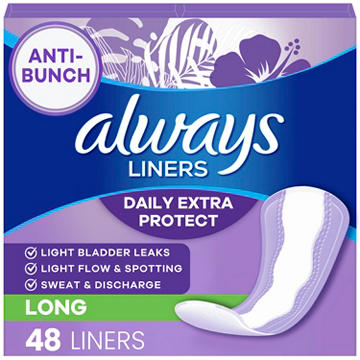 Always Anti-Bunch Xtra Protection Daily Liners Long Unscented, 48 ct