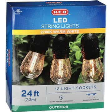 H-E-B LED Outdoor String Lights - Warm White, 24'