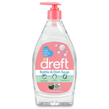 Dreft Bottle & Dish Soap - Fragrance Free, 18 oz