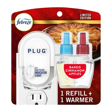 Febreze Fade Defy PLUG Air Freshener & Odor Fighter Starter Kit - Baked Cinnamon Apples Scent, 1 ct