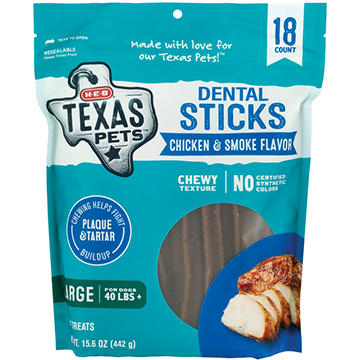 H-E-B Texas Pets Smoked Chicken-Flavored Dental Sticks - Large Dogs, 18 ct