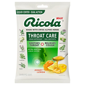 Ricola Throat Care Drops - Honey Lemon, 34 ct