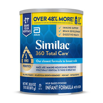 Similac 360 Total Care Infant Formula Powder with 5 HMO Prebiotics - Value Can, 30.8 oz