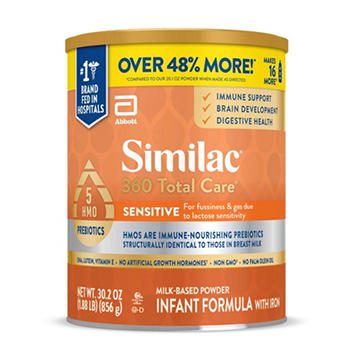 Similac 360 Total Care Sensitive Infant Formula Powder with 5 HMO Prebiotics, 30.2 oz