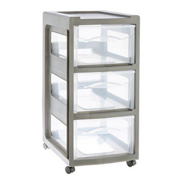 Starplast Medium 3-Drawer Storage Cart - Gray, 17.3" x 12.5" x 27.2''
