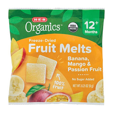 H-E-B Organics Toddler Fruit Melts - Banana Mango & Passion Fruit, 0.21 oz
