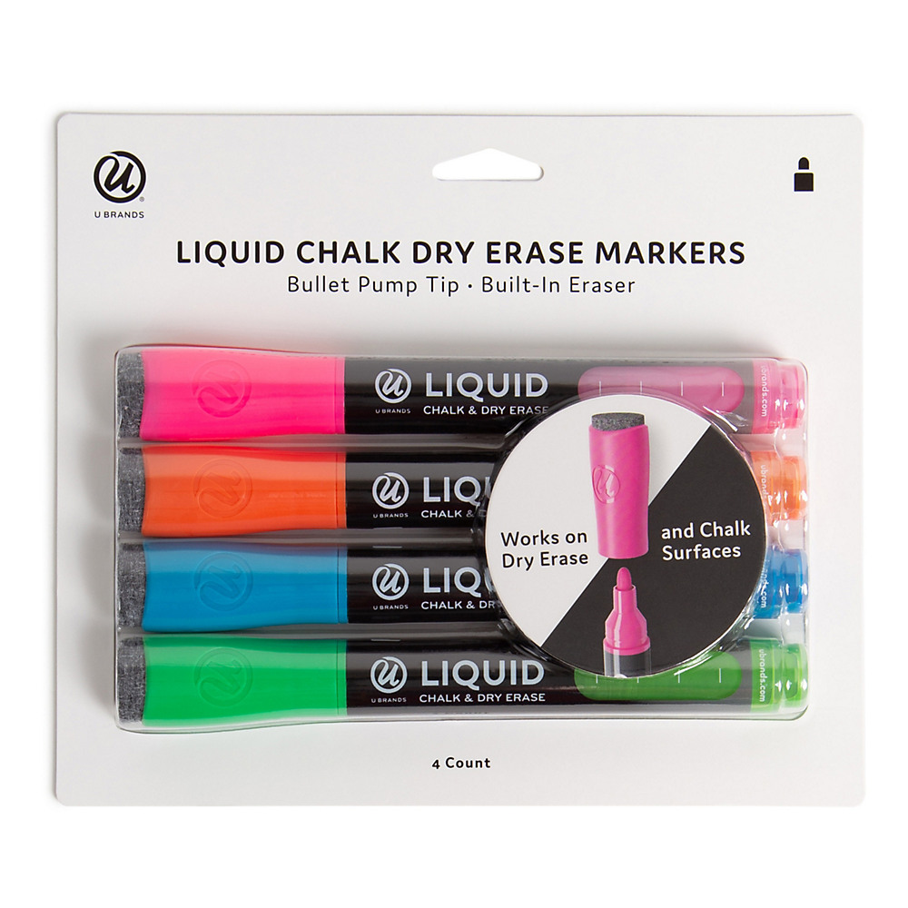 U Brands 4ct Bold Liquid Chalk and Dry Erase Markers Bright Neon