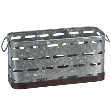 Primitives By Kathy Rustic Olive 3 Section Metal Caddy, 12" x 6"