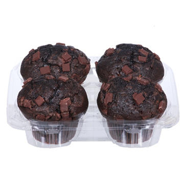 H-E-B Bakery Double Chocolate Chip Muffins, 4 ct