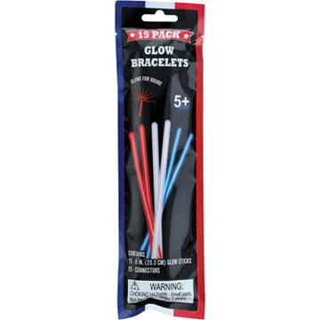 Destination Holiday Red White & Blue Glow Bracelets, 15 ct