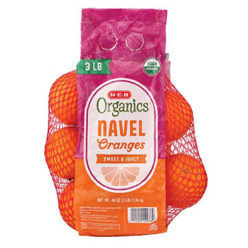 H-E-B Organics Fresh Navel Oranges, 3 lb bag